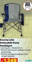 ESCAMP LÜKS KATLANABİLİR KAMP SANDALYESİ 59X62X97 CM